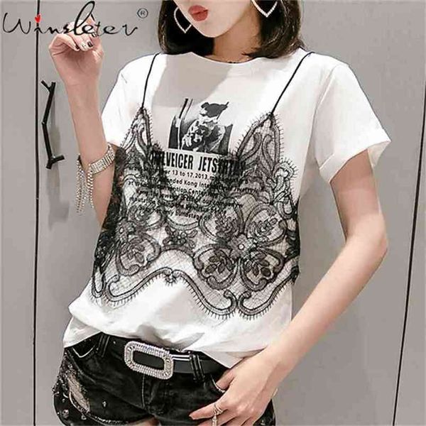 women t shirt arrival short sleeve cotton fake two pieces tshirts summer casual fashion lace tee plus-size 3xl t05309b 210623, White
women t shirt arrival short sleeve cotton fake two pieces tshirts summer casual fashion lace tee plus-size 3xl t05309b 210623, White
