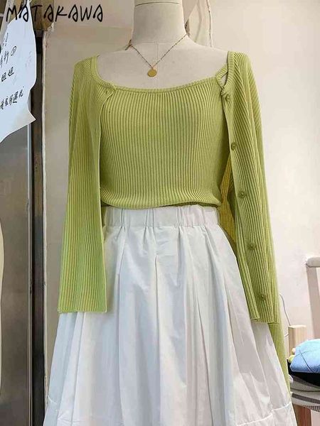 matakawa spring slim camisole korean solid knitted sling + round neck knitted cardigan two-piece set women 210513, White
matakawa spring slim camisole korean solid knitted sling + round neck knitted cardigan two-piece set women 210513, White