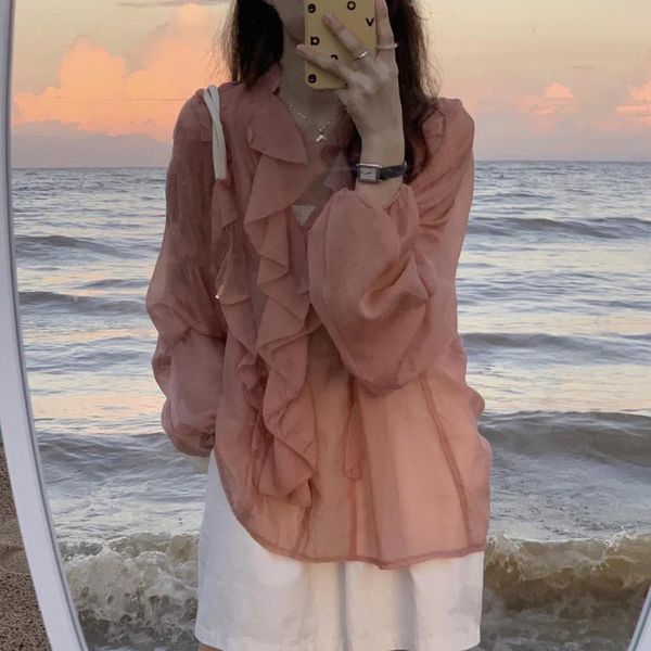 women's blouses & shirts women blouse loose solid color long-sleeved chiffon ruffle pink beige chic elegant, White
women's blouses & shirts women blouse loose solid color long-sleeved chiffon ruffle pink beige chic elegant, White