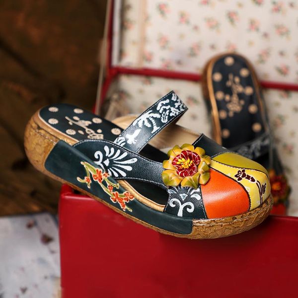 sandals leather ladies shoes hand-printed retro flat head comfortable slippers, Black
sandals leather ladies shoes hand-printed retro flat head comfortable slippers, Black