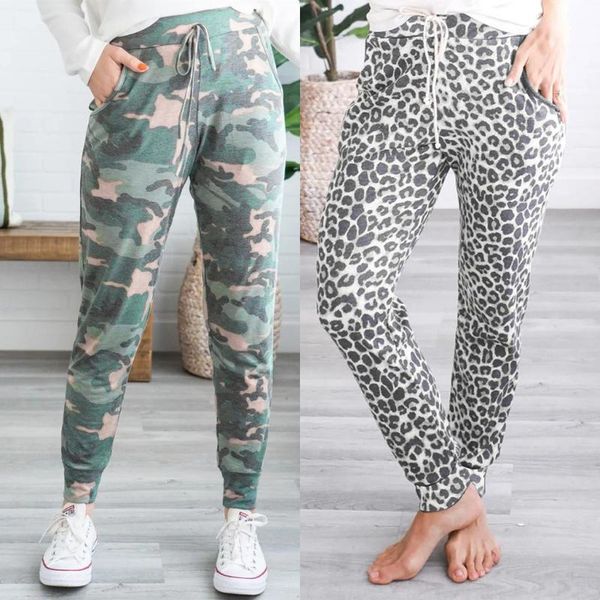 women's pants & capris womens leopard print elastic waist pocket camouflage bandage chic loose high casual biker sport, Black;white 
women's pants & capris womens leopard print elastic waist pocket camouflage bandage chic loose high casual biker sport, Black;white