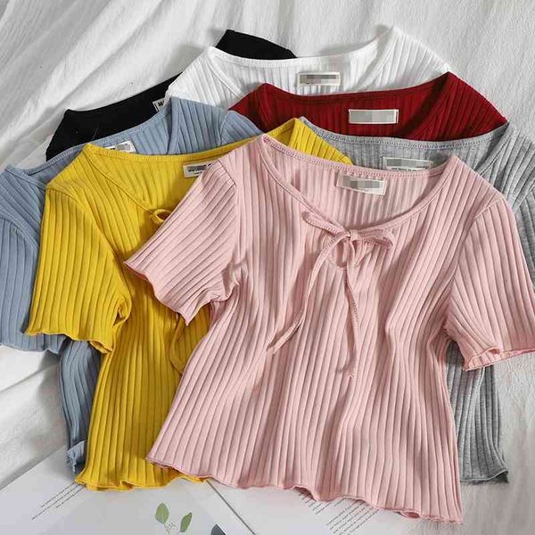 women's sweaters korean lace-up v-neck slim-fitting short-sleeved t-shirt for women summer casual sweet ruffles short t-shirt, White;black
women's sweaters korean lace-up v-neck slim-fitting short-sleeved t-shirt for women summer casual sweet ruffles short t-shirt, White;black
