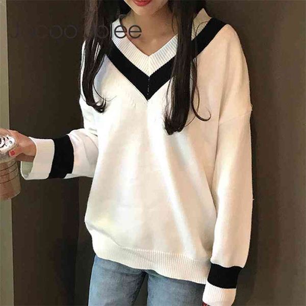 autumn winter women's sweaters black white korean style minimalist casual office lady v neck pullover 210416, White;black
autumn winter women's sweaters black white korean style minimalist casual office lady v neck pullover 210416, White;black