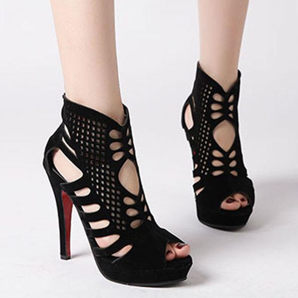 european and american fashion fine super high heel women shoes fish mouth hollow roman sandals, Black
european and american fashion fine super high heel women shoes fish mouth hollow roman sandals, Black