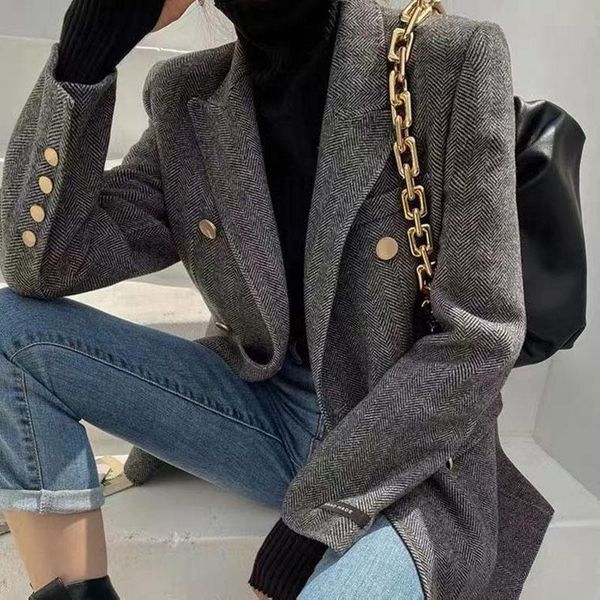 women's wool & blends herringbone woollen pattern suits jacket ladies md-length thickening elegant fashion autumn winter coat, Black
women's wool & blends herringbone woollen pattern suits jacket ladies md-length thickening elegant fashion autumn winter coat, Black