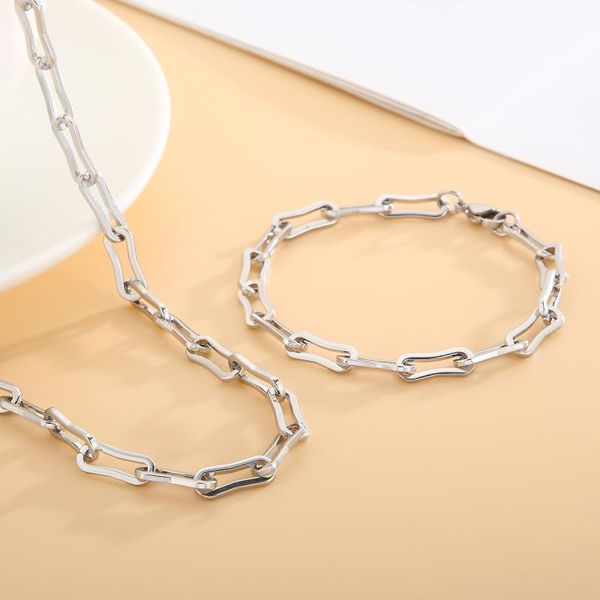 earrings & necklace trendy simple rectangular chain bracelet jewelry sets women's stainless steel wedding accessories, Silver
earrings & necklace trendy simple rectangular chain bracelet jewelry sets women's stainless steel wedding accessories, Silver