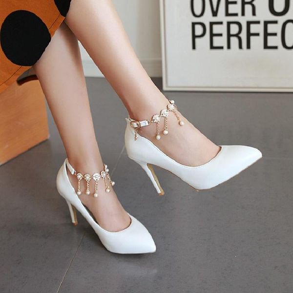 women sweet beads pearl high heels shoes thin heel platform anklet strap princess bride wedding plus size 42 43 dress, Black
women sweet beads pearl high heels shoes thin heel platform anklet strap princess bride wedding plus size 42 43 dress, Black