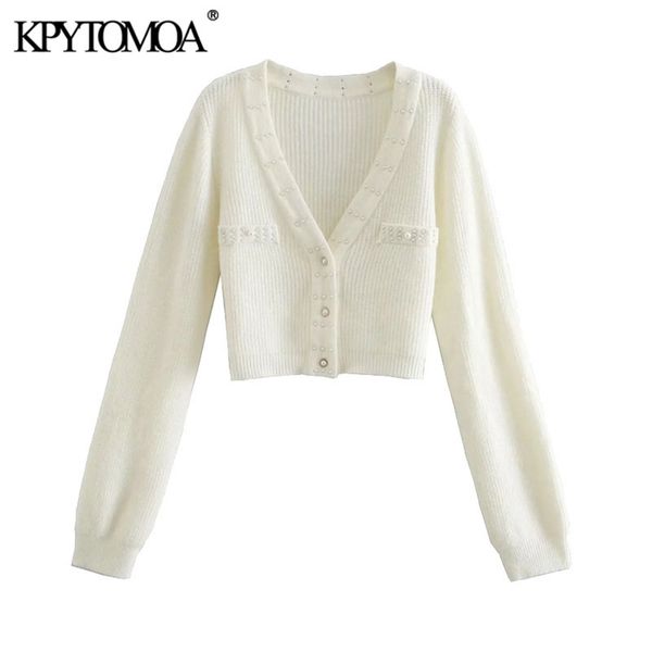 women fashion faux pearl beading cropped knitted cardigan sweater long sleeve female outerwear chic 210420, White;black
women fashion faux pearl beading cropped knitted cardigan sweater long sleeve female outerwear chic 210420, White;black