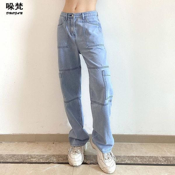 women's jeans duofan vintage streetwear baggy women 90s cotton pockets wide leg cargo pants y2k high waisted straight denim trousers, Blue
women's jeans duofan vintage streetwear baggy women 90s cotton pockets wide leg cargo pants y2k high waisted straight denim trousers, Blue