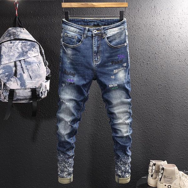 men's jeans american street fashion men retro blue elastic slim fit ripped embroidery designer hip hop splashed denim pants
men's jeans american street fashion men retro blue elastic slim fit ripped embroidery designer hip hop splashed denim pants