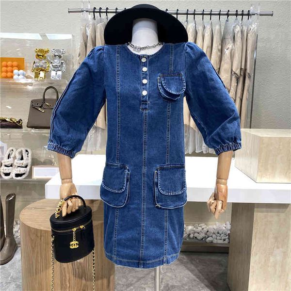 western niche around the neck half breasted pocket denim skirt 2021 design sense dress, Black;gray
western niche around the neck half breasted pocket denim skirt 2021 design sense dress, Black;gray