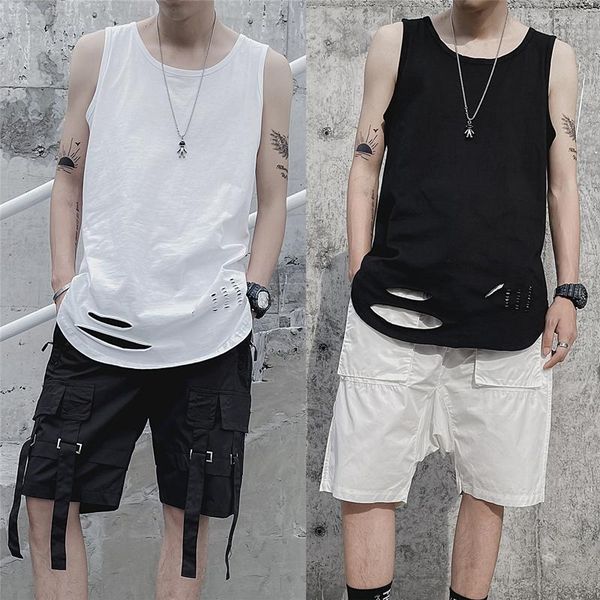 men' tank 2021 summer korean streetwear hip-hop dark hole vest loose casual black and white bottoming shirt sleeveless camisole, White;black
men' tank 2021 summer korean streetwear hip-hop dark hole vest loose casual black and white bottoming shirt sleeveless camisole, White;black
