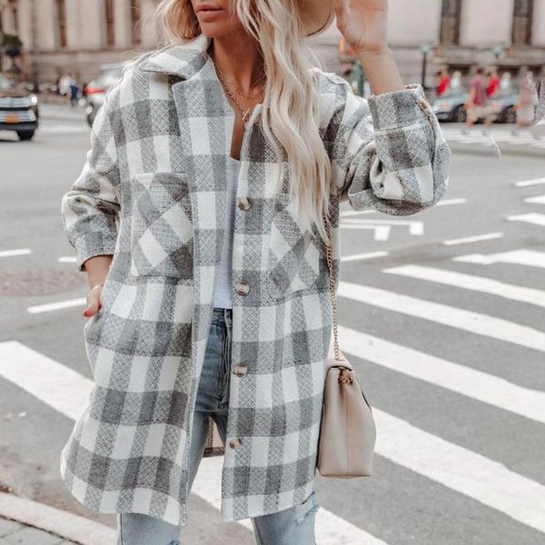 women's wool & blends 2021 european and american autumn winter wear long lapel plaid coat sleeve casual vintage overcoat, Black
women's wool & blends 2021 european and american autumn winter wear long lapel plaid coat sleeve casual vintage overcoat, Black