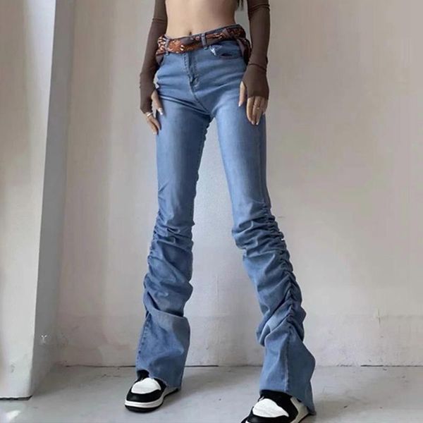 women's jeans high waist women ruched pants skinny fit flared fashion denim slim micro trumpet vintage casual streetwear y2k trousers, Blue 
women's jeans high waist women ruched pants skinny fit flared fashion denim slim micro trumpet vintage casual streetwear y2k trousers, Blue