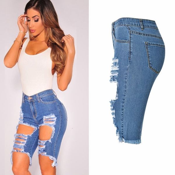 women's jeans high waisted ripped shorts women pants casual knee length denim plus size woman uj0w, Blue
women's jeans high waisted ripped shorts women pants casual knee length denim plus size woman uj0w, Blue