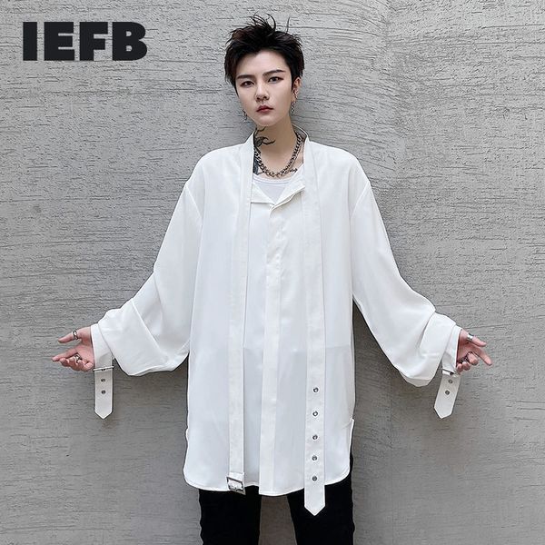 iefb 2121 long sleeve white shirt for men stand collar design korean male fashion loose trend clothing 9y6646 210524, White;black
iefb 2121 long sleeve white shirt for men stand collar design korean male fashion loose trend clothing 9y6646 210524, White;black