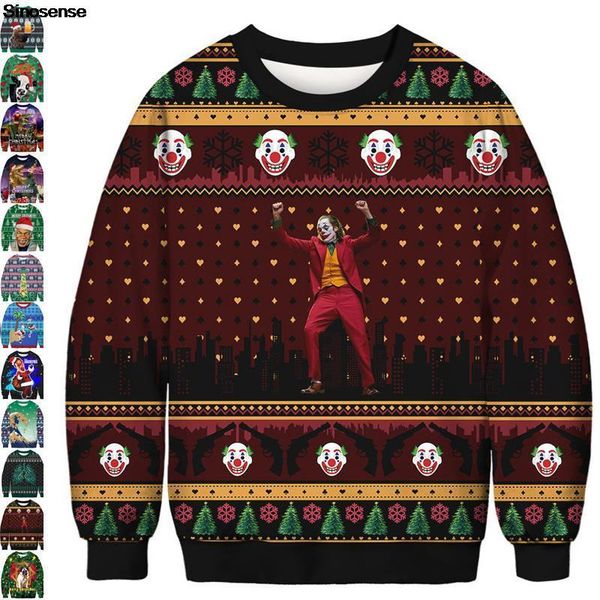men's sweaters 3d funny clown print ugly christmas sweater men women autumn holiday party xmas sweatshirt couple pullover jumper, White;black
men's sweaters 3d funny clown print ugly christmas sweater men women autumn holiday party xmas sweatshirt couple pullover jumper, White;black