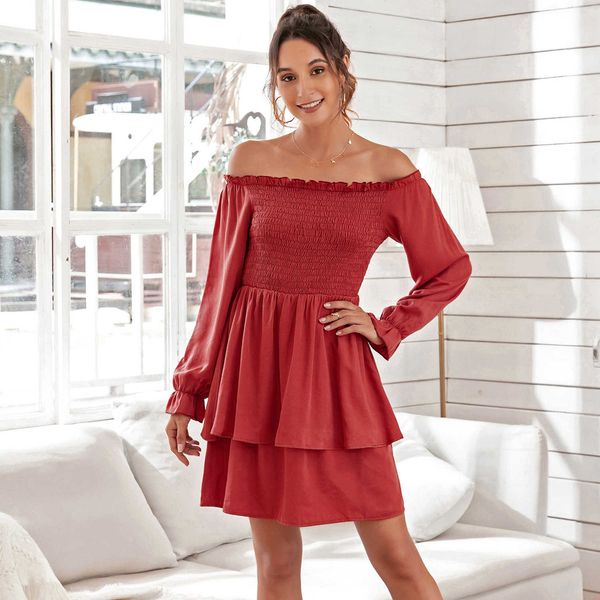 spring summer women ruffles long sleeve dresses fashion red strapless off shoulder women's pleated dress for female 210524, Black;gray
spring summer women ruffles long sleeve dresses fashion red strapless off shoulder women's pleated dress for female 210524, Black;gray