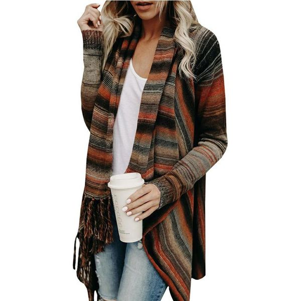 women's sweaters 2021 winter-autumn knitted sweater poncho coat stripes fashion cardigan irregular tassel long sleeves knitwear for wom, White;black
women's sweaters 2021 winter-autumn knitted sweater poncho coat stripes fashion cardigan irregular tassel long sleeves knitwear for wom, White;black