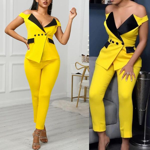 women's two piece pants deep v neck women blazer suits patchwock pocket slim fit custom made jacket yellow black button 2 pieces set, White
women's two piece pants deep v neck women blazer suits patchwock pocket slim fit custom made jacket yellow black button 2 pieces set, White