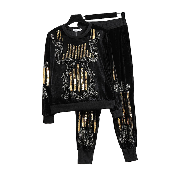 gold velvet tracksuit set women handwork sequins embroidery sweater pencil pants big size loose black two piece outfits female women's, White
gold velvet tracksuit set women handwork sequins embroidery sweater pencil pants big size loose black two piece outfits female women's, White