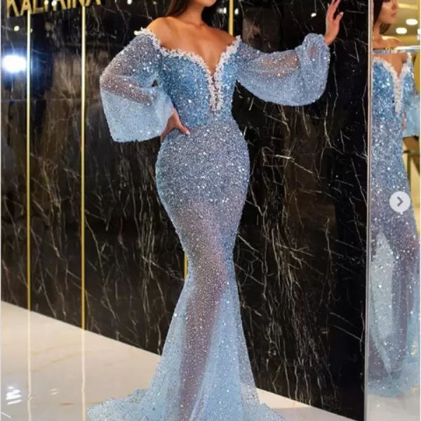 mermaid prom evening dresses real pictures luxury heavy pearls sequined gowns abiti da cerimonia da sera formal long sleeves, Black
mermaid prom evening dresses real pictures luxury heavy pearls sequined gowns abiti da cerimonia da sera formal long sleeves, Black