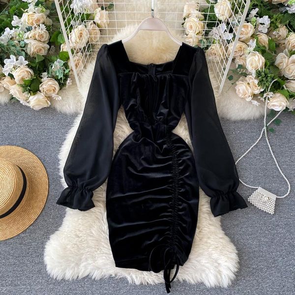 casual dresses french style velvet dress women elegant square neck chiffon patchwork long sleeve drawstring ruched slim autumn mini party, Black;gray
casual dresses french style velvet dress women elegant square neck chiffon patchwork long sleeve drawstring ruched slim autumn mini party, Black;gray