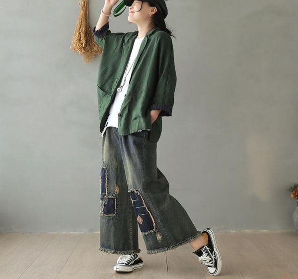 women jeans winde leg pants 2021 spring elastic saist loose patchwork casual vintage fashion trousers women's, Blue
women jeans winde leg pants 2021 spring elastic saist loose patchwork casual vintage fashion trousers women's, Blue