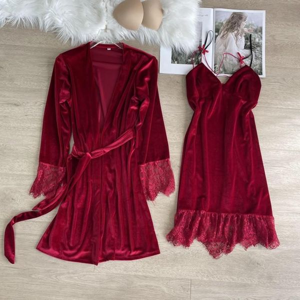 women's sleepwear autumn nightwear intimate lingerie women robe gown velour 2pcs nightgown soft home clothes bathrobe, Black;red
women's sleepwear autumn nightwear intimate lingerie women robe gown velour 2pcs nightgown soft home clothes bathrobe, Black;red