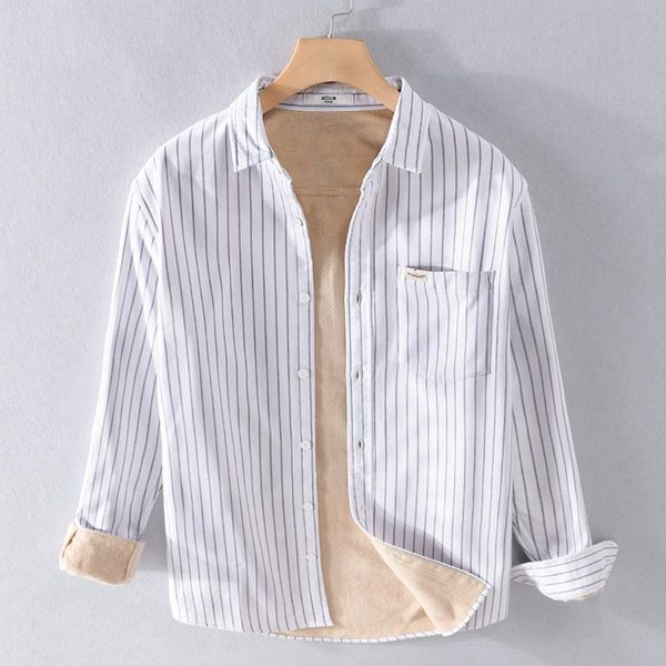 men's casual shirts designer long-sleeved plus velvet thickened stripe for men fashion white warm shirt camisa masculina, White;black
men's casual shirts designer long-sleeved plus velvet thickened stripe for men fashion white warm shirt camisa masculina, White;black