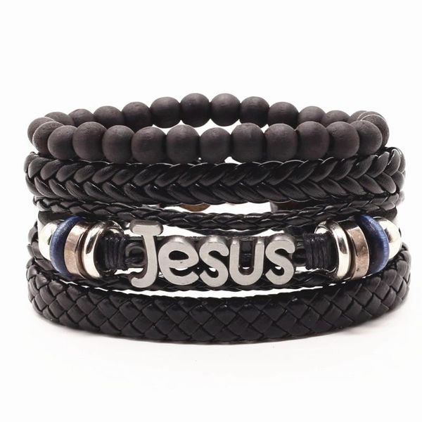 charm bracelets 4 pcs/ set vintage cross skull jesus wrap men leather bracelet women bangles homme black wood beads gift jewelry, Golden;silver
charm bracelets 4 pcs/ set vintage cross skull jesus wrap men leather bracelet women bangles homme black wood beads gift jewelry, Golden;silver