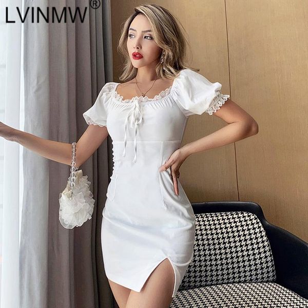slash neck side split lace up white puff sleeve ruffles mini dress 2021 summer women elegant slim dresses streetwear casual, Black;gray
slash neck side split lace up white puff sleeve ruffles mini dress 2021 summer women elegant slim dresses streetwear casual, Black;gray