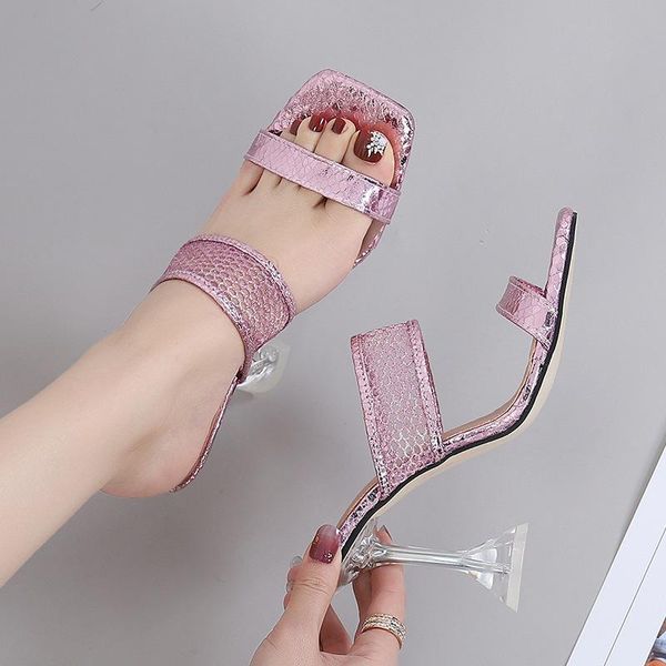 slippers bright net yarn snake print mule heels sandals women high square toe fine with slides party shoes size 45 46, Black 
slippers bright net yarn snake print mule heels sandals women high square toe fine with slides party shoes size 45 46, Black