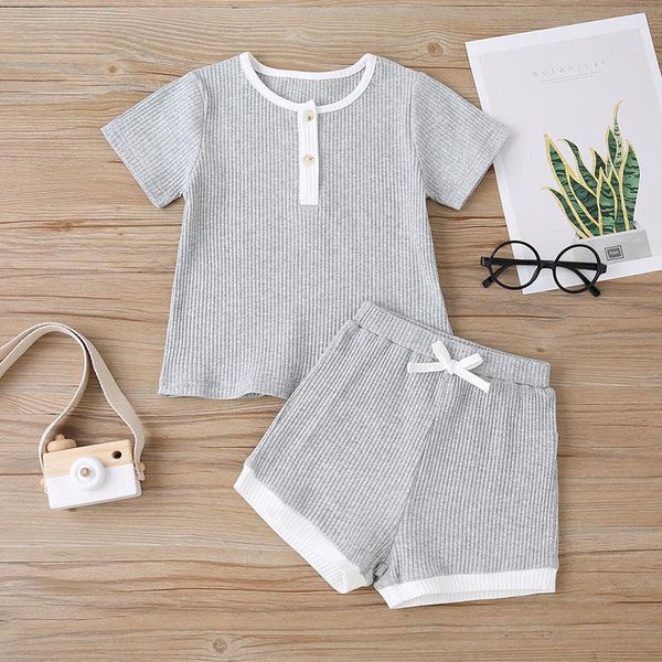 summer children sets casual short sleeve single breasted t-shirt striped gray shorts 2pcs girl boys clothes 1-8t clothing, White
summer children sets casual short sleeve single breasted t-shirt striped gray shorts 2pcs girl boys clothes 1-8t clothing, White