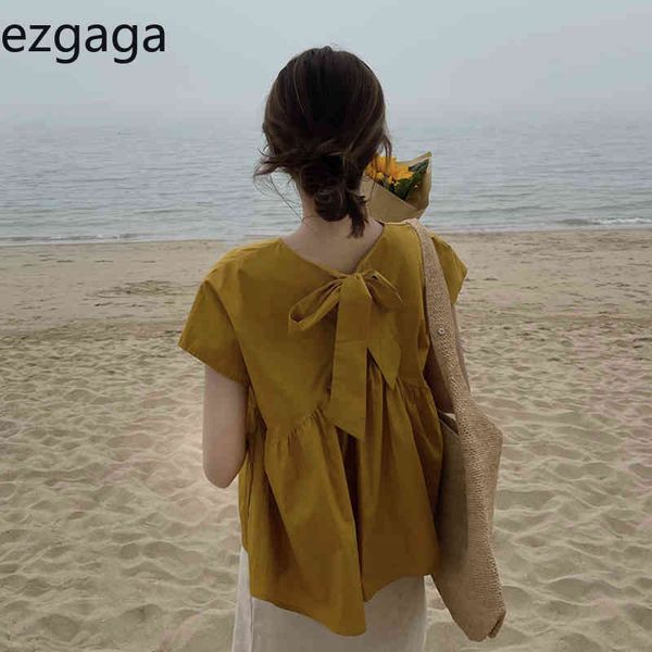 ezgaga chic women blouse summer new flying short sleeve thin loose lace-up bow solid korean fashion sweet shirts casual 210430, White
ezgaga chic women blouse summer new flying short sleeve thin loose lace-up bow solid korean fashion sweet shirts casual 210430, White