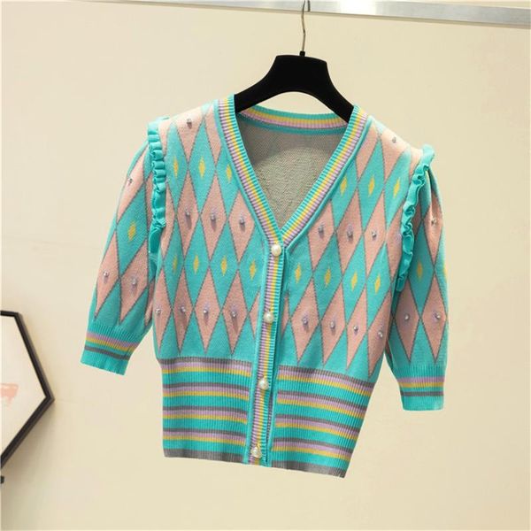 women's t-shirt 2021 spring summer knitted crop diamond designer t shirt puff sleeve women knit cardigan mujer cropped, White
women's t-shirt 2021 spring summer knitted crop diamond designer t shirt puff sleeve women knit cardigan mujer cropped, White