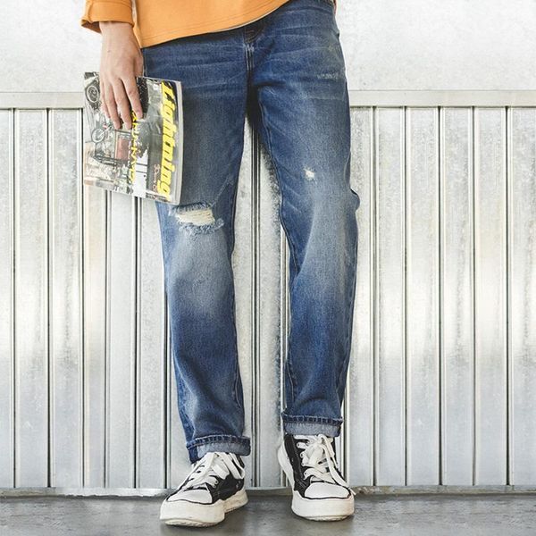 men's jeans maden men straight american retro trim hole washed denim male trousers simple design zipper cozy casual pant, Blue
men's jeans maden men straight american retro trim hole washed denim male trousers simple design zipper cozy casual pant, Blue