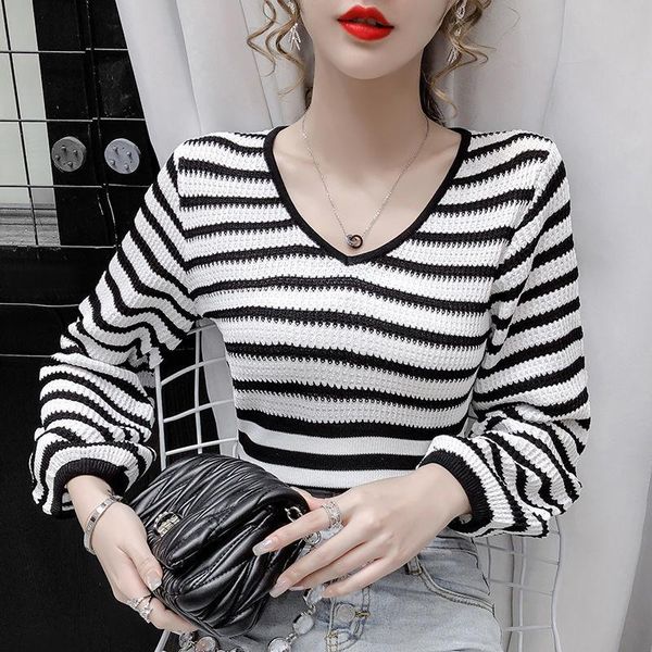 women's t-shirt woman tshirts long-sleeved fall loose striped v-neck women mujer camisetas, White
women's t-shirt woman tshirts long-sleeved fall loose striped v-neck women mujer camisetas, White