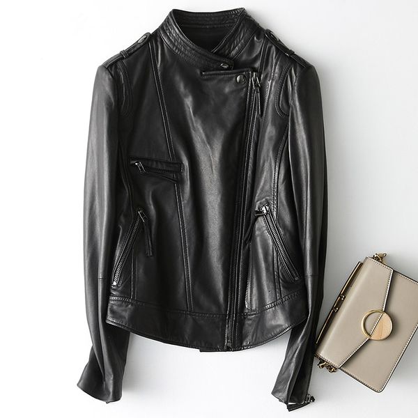 2019 new skeepskin coat fashion casual elegant punk short leather jackets100% real leather female jacket, Black
2019 new skeepskin coat fashion casual elegant punk short leather jackets100% real leather female jacket, Black