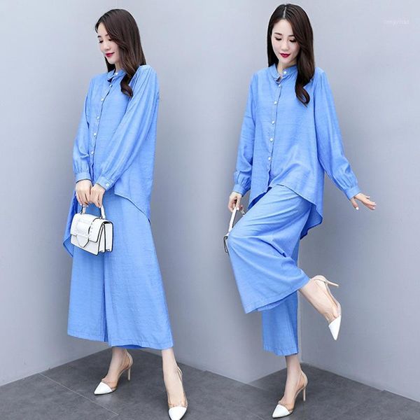 women's tracksuits 2021 spring and summer fashion wide leg pants suit leisure foreign style shirt long sleeve two piece set, Gray
women's tracksuits 2021 spring and summer fashion wide leg pants suit leisure foreign style shirt long sleeve two piece set, Gray