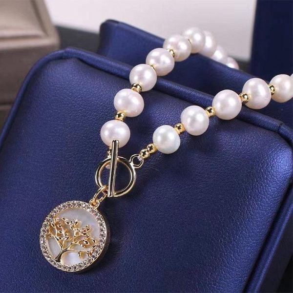 pendant necklaces 6-7mm round fresh water pearl necklace retro one clavicle chain bridal wedding evening dress banquet daily, Silver