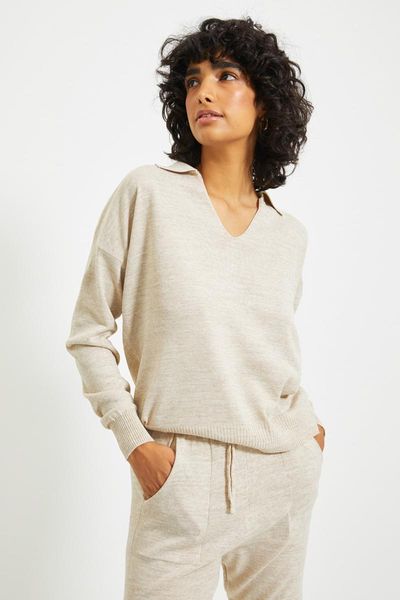 women's two piece pants trendyol collar knitwear sub-suit twoaw22au0059, White