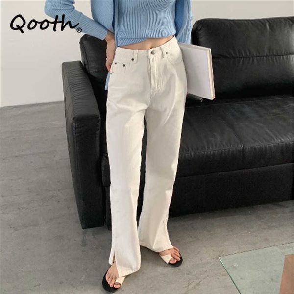 qooth beige straight leg split jean trouser's wide high waist loose thin pants summer long qt680 210609, Blue
qooth beige straight leg split jean trouser's wide high waist loose thin pants summer long qt680 210609, Blue