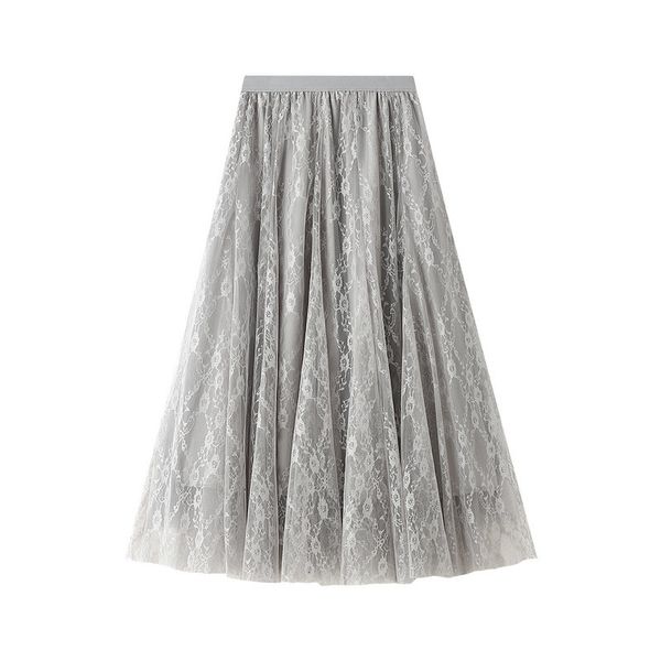 Skirts skirts Spring Sweet Floral Lace A-line Maxi Long S 3KFJ, Black