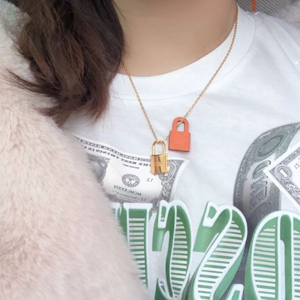 design jewelry classic lock head color leather calfskin layer necklace bag style clavicle sweater chain, Silver
design jewelry classic lock head color leather calfskin layer necklace bag style clavicle sweater chain, Silver