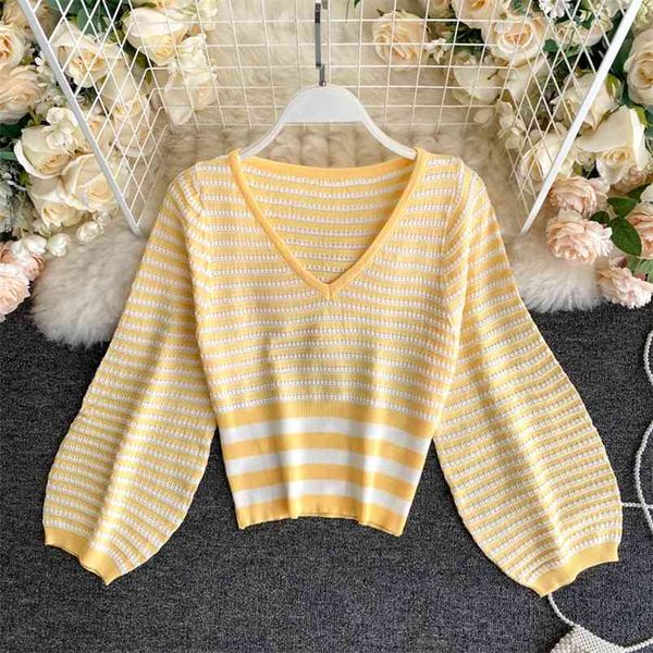 spring autumn women's knitwear korean striped color-blocking waist short lantern sleeve female ll123 210506, White;black
spring autumn women's knitwear korean striped color-blocking waist short lantern sleeve female ll123 210506, White;black