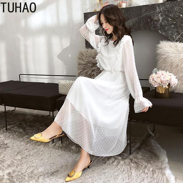 casual dresses tuhao female elegant white ruffles polka dot women chiffon dress elastic waist long vestidos retro wm31, Black;gray
casual dresses tuhao female elegant white ruffles polka dot women chiffon dress elastic waist long vestidos retro wm31, Black;gray