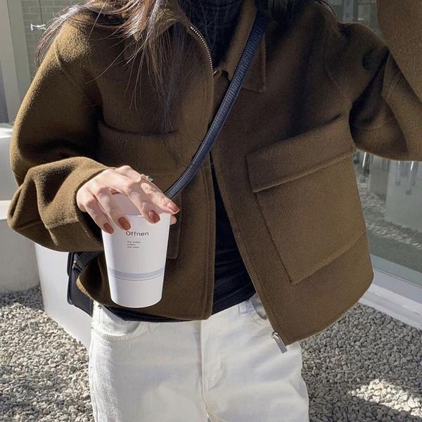 women's jackets pinkou women sweet basic woolen jacket pockets long sleeve zipper female streetwear winter coats mujer ca178, Black;brown
women's jackets pinkou women sweet basic woolen jacket pockets long sleeve zipper female streetwear winter coats mujer ca178, Black;brown