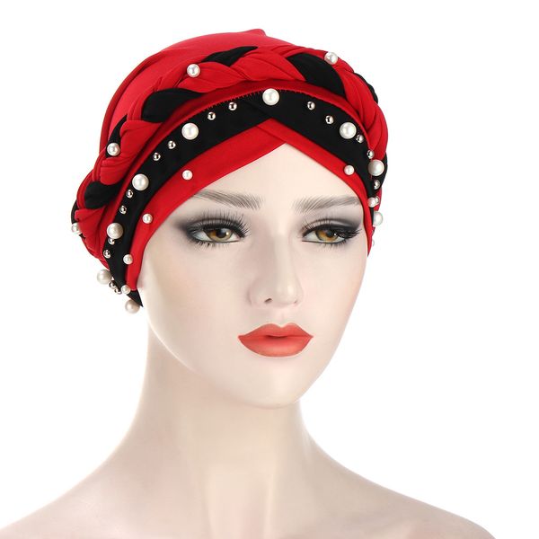 double color braid head scarf hat women muslim pearls beading turban bonnet femme musulman indian hat arab wrap turbante cap, Blue;gray
double color braid head scarf hat women muslim pearls beading turban bonnet femme musulman indian hat arab wrap turbante cap, Blue;gray
