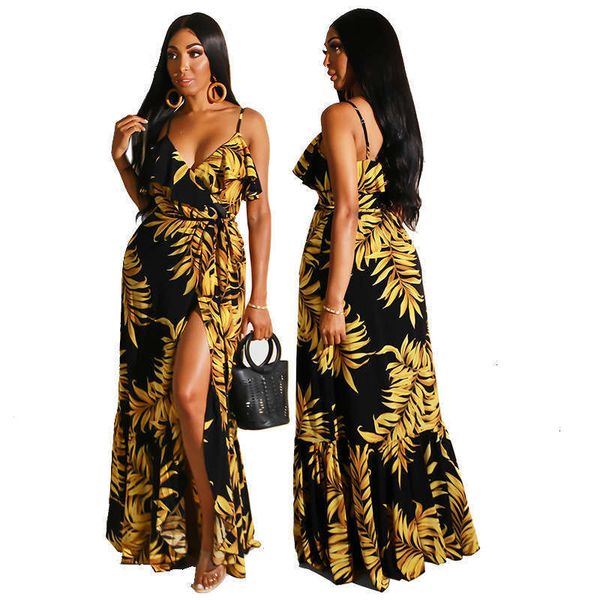 casual dresses printed women's suspender dress long skirt summer, Black;gray